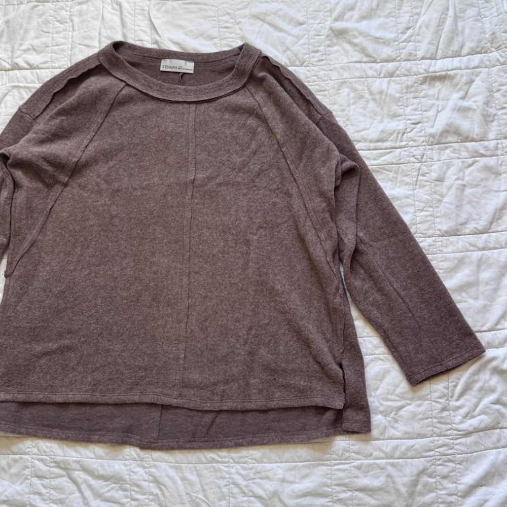 Zenana basic pullover sweater womens M  capsule quiet luxury parisian neutral - Picture 2 of 8
